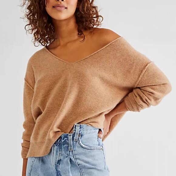 NEW Free People Harmony Cashmere Sweater Knit Medium/Large Camel